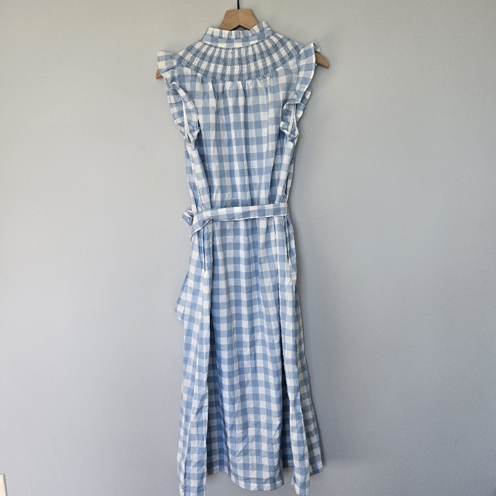 Boden Dusty Blue Gingham Midi Dress Size 10 Cotton Checkered Sundress - Picture 4 of 9
